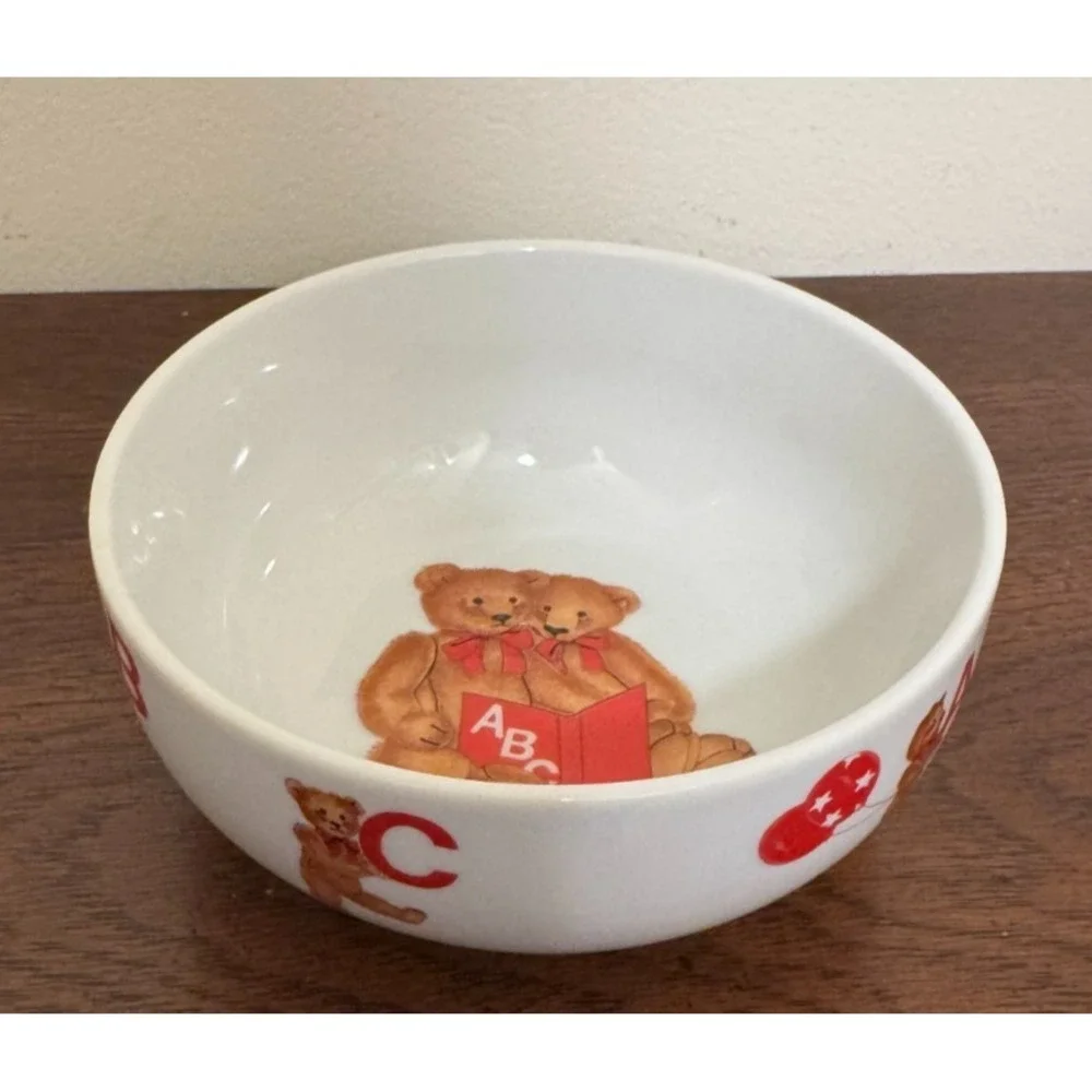Vintage Curzon Porcelain Childrens Bowl Teddy Bear ABC Alphabet Nursery Ceramic
